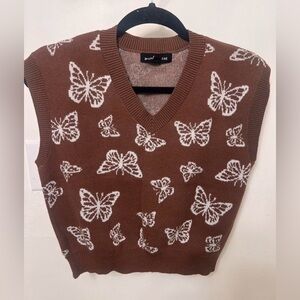Brown Butterfly Pattern Sweater Vest